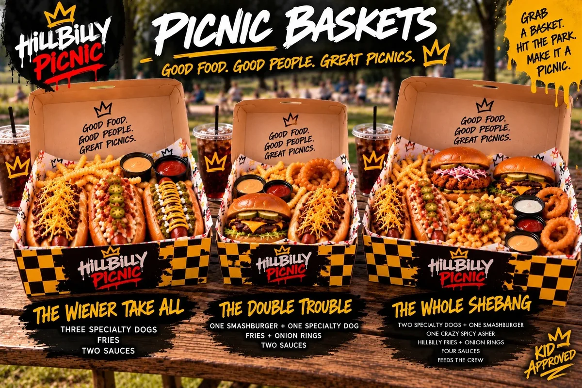 Hillbilly Picnic | Specialty Hot Dogs, Picnic Baskets & Shakes at ...